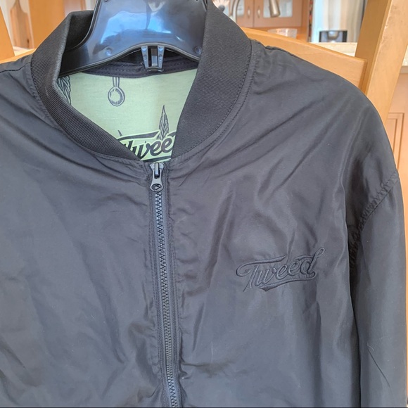 Unisex XL Tweed Black Bomber Jacket with Green Lining - Picture 7 of 7